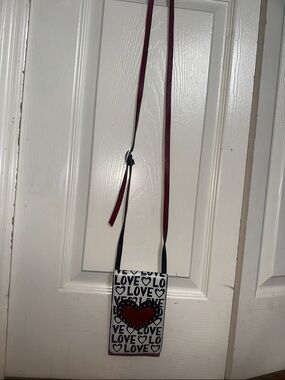 Brighton Black and White Crossbody with Red Heart Accent